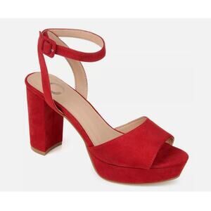 Journee Collection Womens Nairri Platform Sandal Red Size 6.5 Faux Suede